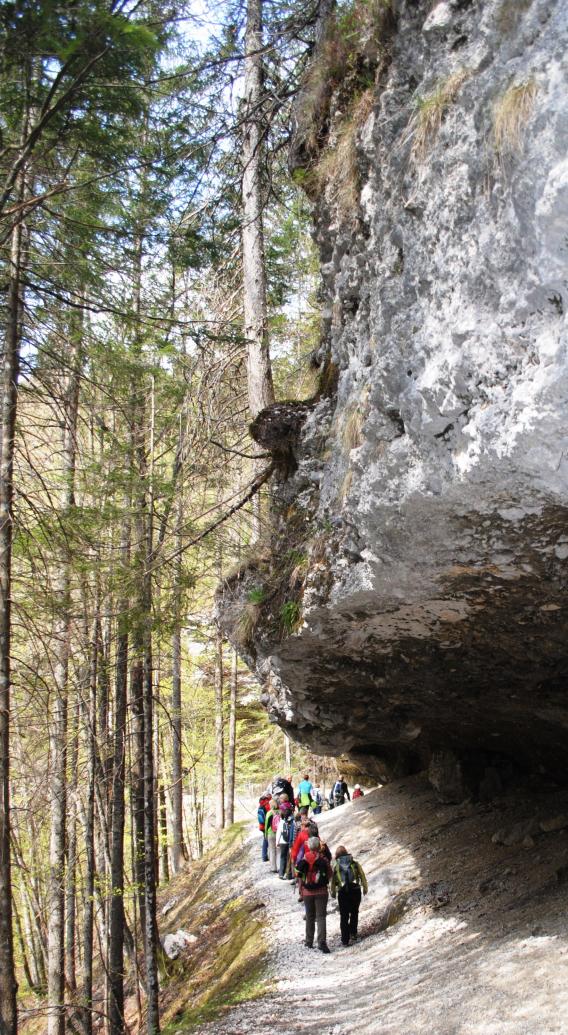 konglomeratni prag je ponekod spodjeden, tako da tvori galerije - 