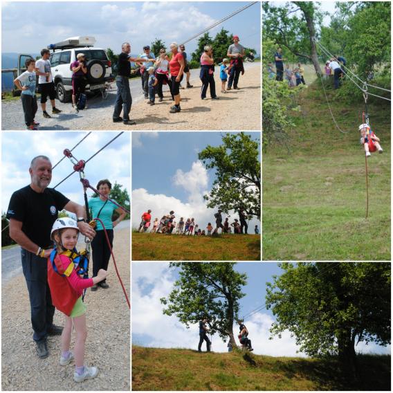 gorski reševalci so za adrenalin poskrbeli z žičnico, s katero so se zapeljali tisti najmlajši, pa tudi starejši udeleženci izleta